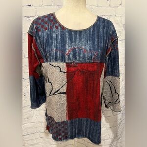 Multiples Ladies Size M Multicolor Abstract Print Knit Top Long Sleeve